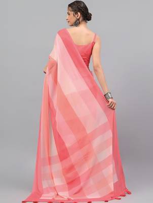 Pink pure georgette dyed saree with blouse 5