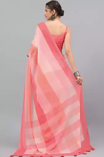 Pink pure georgette dyed saree with blouse