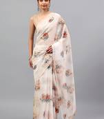 Off white organza printed saree with blouse