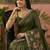Olive linen printed saree with blouse
