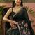 Navy blue linen printed saree with blouse