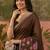 Brown linen printed saree with blouse