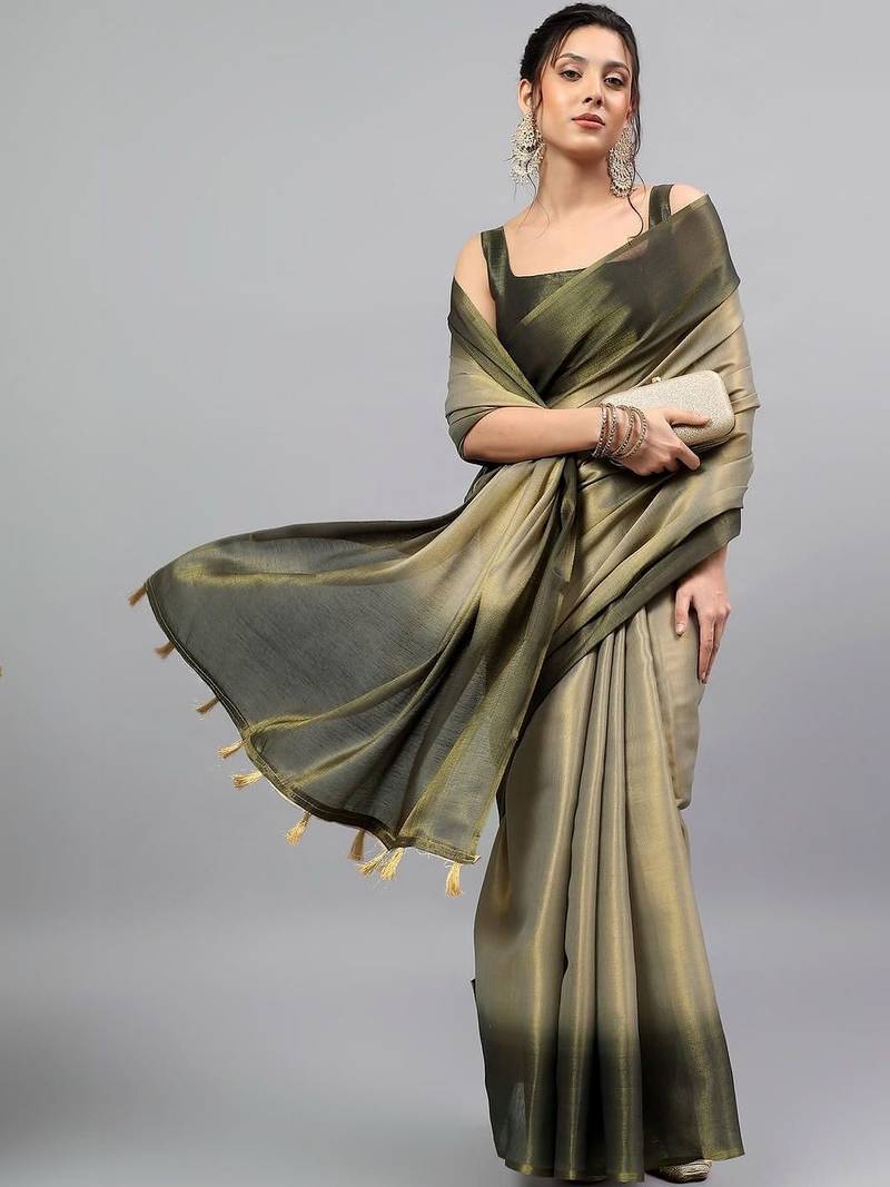 Multicolor tussar dyed saree with blouse