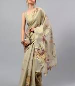 Beige tussar printed saree with blouse