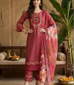 Women Floral Embroidered Regular Thread Work Kurta with Trousers & With Dupatta