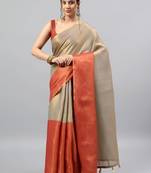 Gold tussar solid saree with blouse