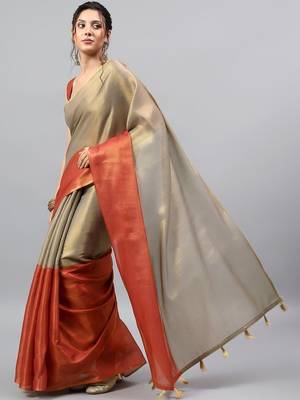 Gold tussar solid saree with blouse 3