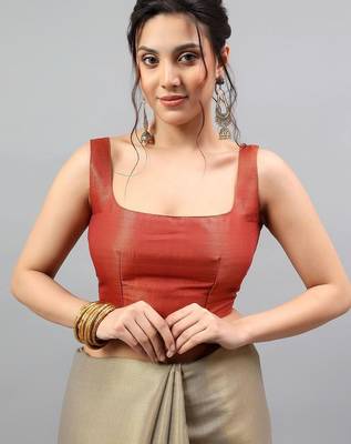 Gold tussar solid saree with blouse 4