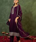 Women Embroidered Regular Sequinned Kurta with Trousers & With Dupatta