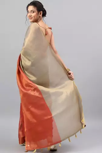 Gold tussar solid saree with blouse