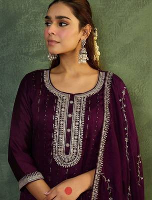 Women Embroidered Regular Sequinned Kurta with Trousers & With Dupatta 2