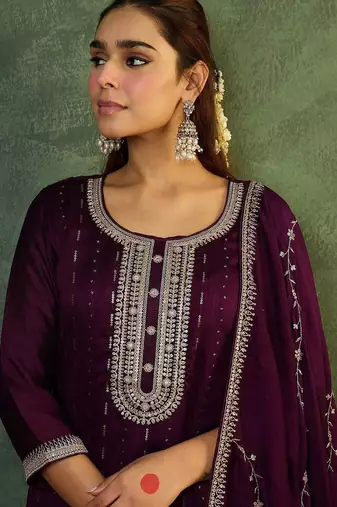 Women Embroidered Regular Sequinned Kurta with Trousers & With Dupatta