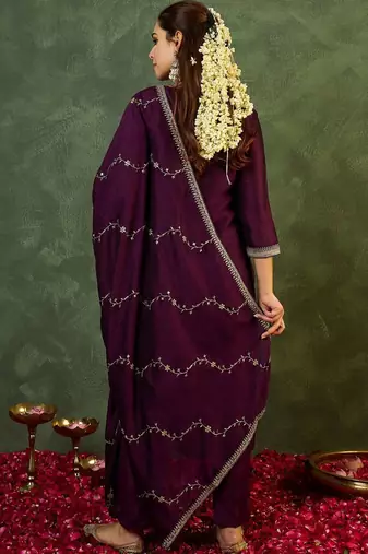Women Embroidered Regular Sequinned Kurta with Trousers & With Dupatta
