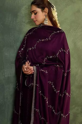 Women Embroidered Regular Sequinned Kurta with Trousers & With Dupatta