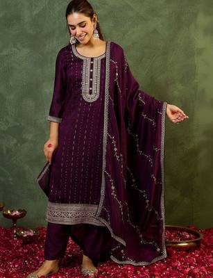 Women Embroidered Regular Sequinned Kurta with Trousers & With Dupatta 6