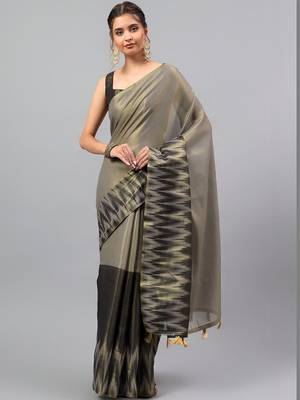 Grey tussar woven design saree with blouse 1