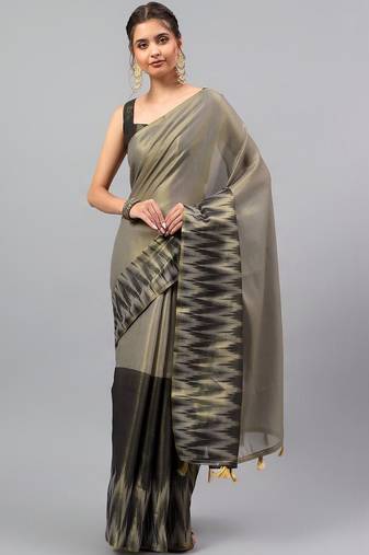 Grey tussar woven design saree with blouse