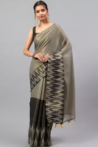 Grey tussar woven design saree with blouse