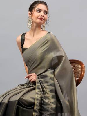 Grey tussar woven design saree with blouse 2
