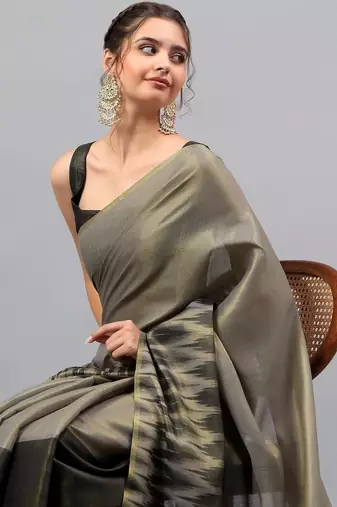 Grey tussar woven design saree with blouse