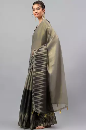Grey tussar woven design saree with blouse