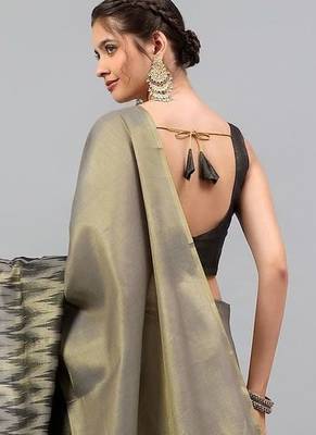 Grey tussar woven design saree with blouse 5