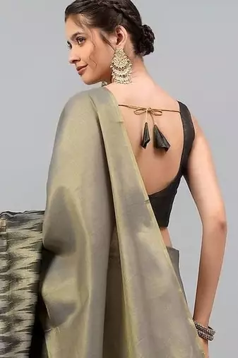 Grey tussar woven design saree with blouse