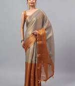 Grey tussar woven design saree with blouse