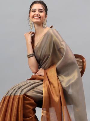 Grey tussar woven design saree with blouse 2