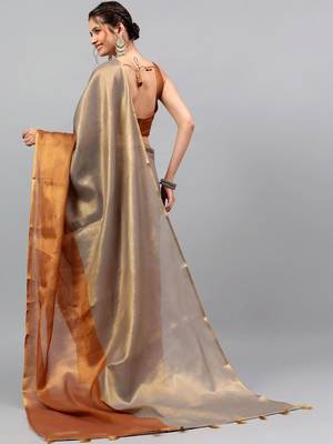 Grey tussar woven design saree with blouse 5