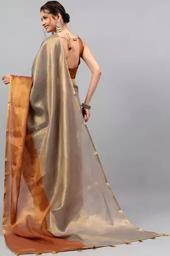 Grey tussar woven design saree with blouse