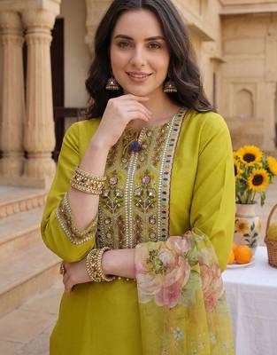 Women Ethnic Motifs Embroidered Panelled Sequinned Kurta with Trousers & With Dupatta 1