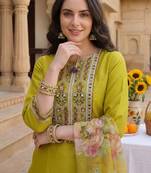 Women Ethnic Motifs Embroidered Panelled Sequinned Kurta with Trousers & With Dupatta