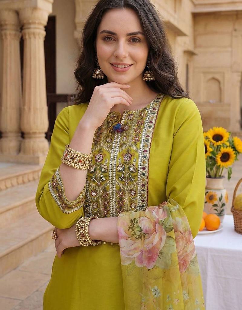 Women Ethnic Motifs Embroidered Panelled Sequinned Kurta with Trousers & With Dupatta