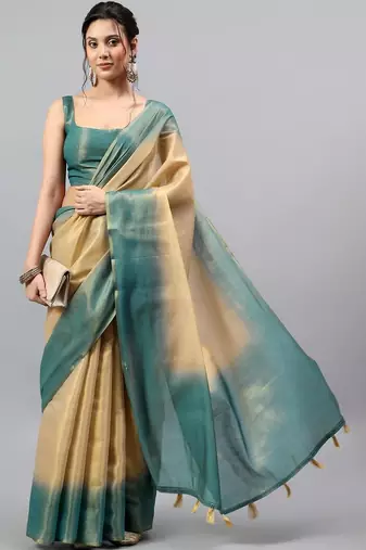 Multicolor tussar dyed saree with blouse