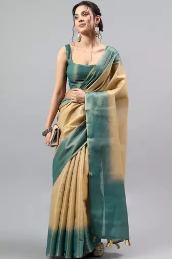 Multicolor tussar dyed saree with blouse