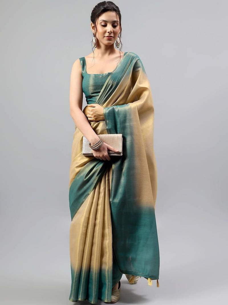 Multicolor tussar dyed saree with blouse