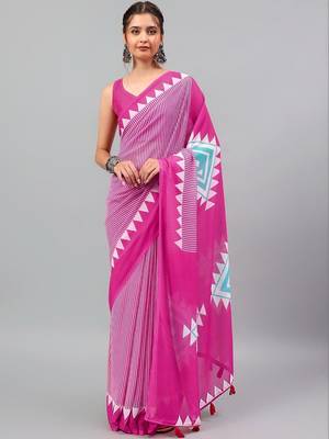 Magenta georgette printed saree with blouse 1