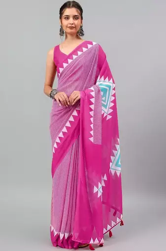 Magenta georgette printed saree with blouse
