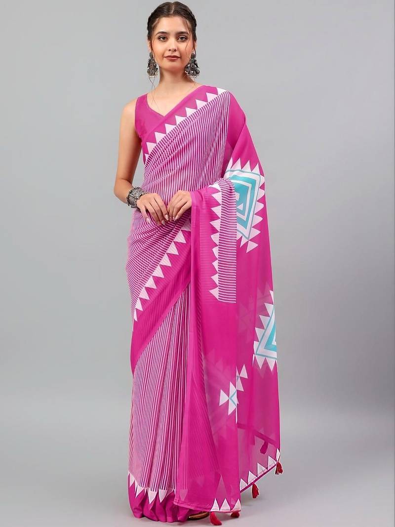 Magenta georgette printed saree with blouse