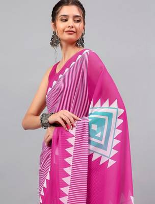 Magenta georgette printed saree with blouse 2