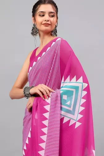 Magenta georgette printed saree with blouse