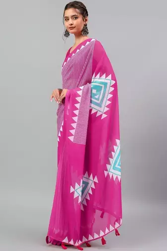 Magenta georgette printed saree with blouse