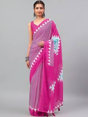 Magenta georgette printed saree with blouse 5