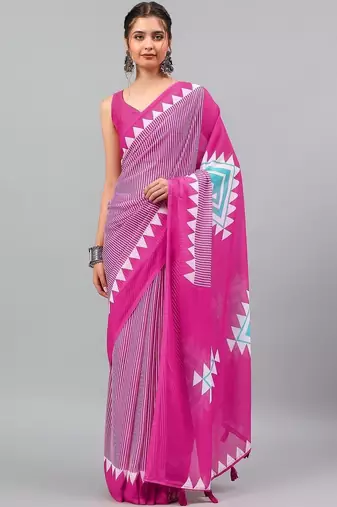 Magenta georgette printed saree with blouse