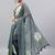 Grey linen printed saree with blouse
