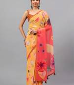 Yellow georgette printed saree with blouse