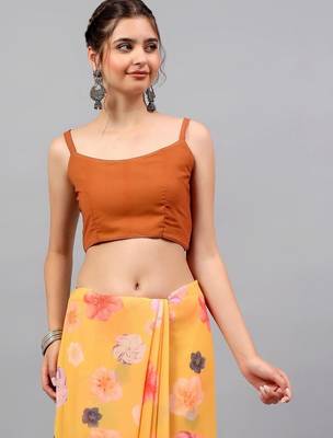 Yellow georgette printed saree with blouse 4