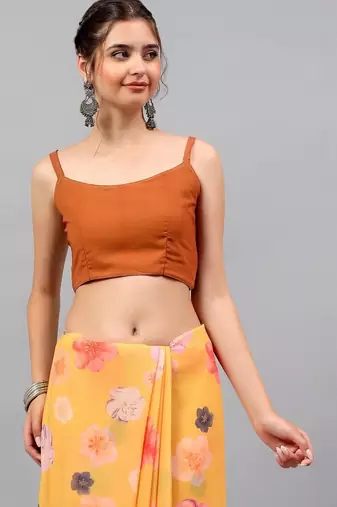 Yellow georgette printed saree with blouse