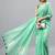 Sea green linen printed saree with blouse